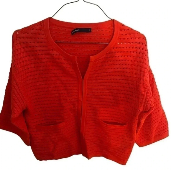 Karen‎ Millen Coral Boxy Cropped Ripple Texture Open Knit Cardigan Size 8 - Picture 3 of 7